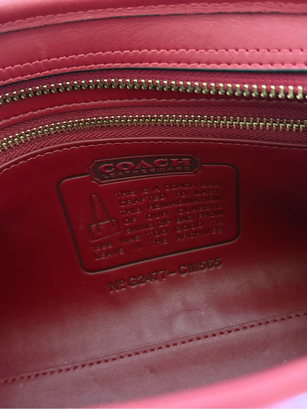 Coach Ruby Red Swing Zip Leather Satchel Bag - Picture 8 of 8